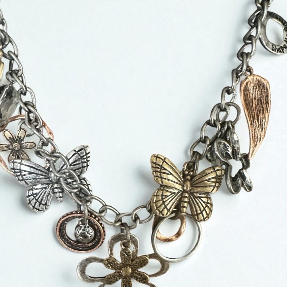 Vintage Butterfly and Flower Charm Necklace - Picture 6 of 7